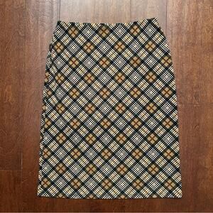Y2K 90’s BCBG Black and Tan Plaid Pencil Skirt, Size Small